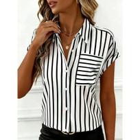 Summer Women's Drop Shoulder Button Striped Pocket Casual Shirt S