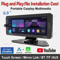 NEW 6.9  Portable Radio Wireless CarPlay Android Auto with Physical Knob Touch Screen Bluetooth Mirror Link FM USB AUX Car MP5 Smartphone Connectivity