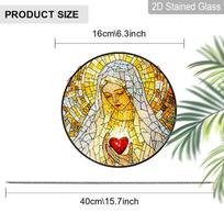 2D Flat Blessed Virgin Mary Stained Glass Suncatcher, 6.3/7.87 Inch Holy Virgin Mary with Sacred Heart Stained Glass Ornament, Christian Window 6.3inch
