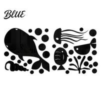 Easy to Apply Acrylic Wall Art 1 Set Marine Life Decals Mirror Fish Conch Stickers Gold Silver Black Stickers Waterproof Self-Adhesive Whale