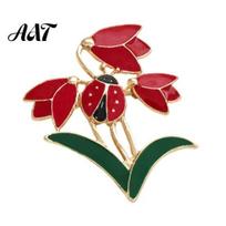 Oil-Dripping Flower Brooch Enamel Tulip Ladybug for Women, Ladybird Vintage Pin Lapel Pin, Sweater Cardigan Coat Suit Scarf Jewelry Accessories