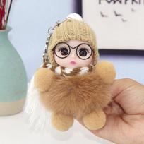 Hanging Pendant Pompom Keychain Baby Doll Fluffy Doll Keychain Fashion Fur Ball Keyring  Women Girl