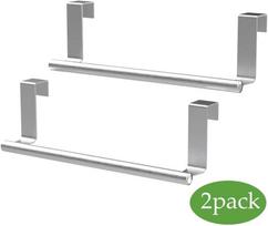 Kitchen cabinet towel rack, 9-inch professional wall-mounted towel bar, can be universally installed on cabinet doors, set of 2, silver Pack of 2