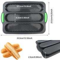 3-Row Silicone Baguette Bread and Hamburger Bun Tray, Long Bread and Hot Dog Tray - Oven-Safe, Non-Stick, Suitable for Homemade Bread and Sandwiches gray