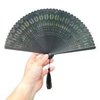 Portable Tassel Folding Fan Chinese Style Elegant Handheld Fans  Hanfu Accessories Black Style B
