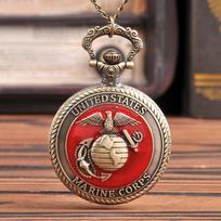Vintage Bronze Hollow Red Drop Oil America Eagle Pocket Watch Chain Black Dial Men Watches Pocket Clock Gifts Necklace chain