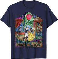Hot Fashion Casual Disney Beauty and the Beast Enchanted Stained Glass Window T-Shirt S-4XL Four Seasons XL