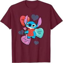 Hot Fashion Casual Disney Stitch Funny Candy Hearts Valentine's Day T-Shirt S-4XL Summer S