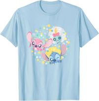 Hot Fashion Casual Disney Lilo & Stitch Angel & Stitch Heart Bubbles T-Shirt S-4XL Summer M