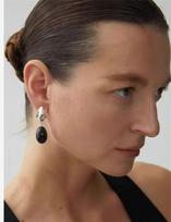 Black Agate Oval Water Drop Stud Earrings Women'S 24 Autumn And Winter Egg-Shaped Pendant Earrings Niche High-End Earrings