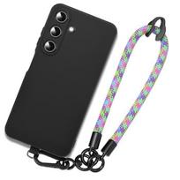 Bracelet Case for Samsung Galaxy A55 5G, Black Silicone Shockproof Case with Detachable Multicolor Braided Bracelet