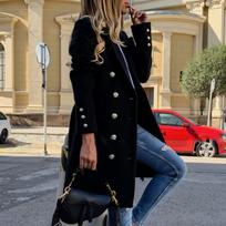 Women Woolen Coat Autumn Winter Long Sleeve Pure Color Turn-Down Collar Double-breasted Women Overcoat Women Greatcoat Outerwear XXXL