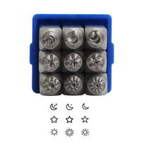 9 vnt. Dangaus dizaino tvirtas plieninis metalinių antspaudų rinkinys custom papuošalų gamybai ir minkštųjų metalų personalizavimui gray