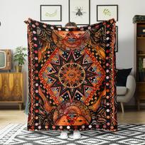 Mandala antklodė tribalinis raštas oranžinės juodos spalvos dizainas dvasinis menas boho dekoras namų tekstilė jaukus pledas meditacinis aksesuaras 75x90cm black