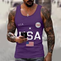 Men’s Sleeveless Tank Top USA Letter Print Athletic Fit Vest Round Neck Sportswear Casual Summer Shirt USA Flag Design XXL violetinė