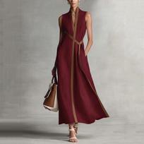 Sleeveless Long Maxi Dress for Women Elegant Open Front Duster Vest with Trim Simple A Line Design Suitable for Daily Wear