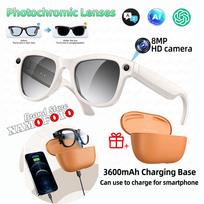 2026 Nešiojami Nauji AI Vertimo Išmanieji Akiniai 4GB Saugykla 8MP HD Kamera Balso Vaizdo Įrašymas Skambutis Išmanieji Akiniai 3D Muzikos Leidykla 3600mAh Įkrovimo Dėklas Brown charging case