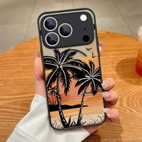 Thin Ring Magnetic For Magsafe Case For iPhone 17 Pro Max Case iPhone 16 15 14 13 Pro Max 17E Seaside Coconut Print Hybrid TPU+PC Matte Cover iPhone 15