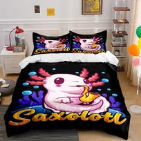 Cute Axolotl Playing Sax Bedding Set Bedding set (1 duvet cover, 2 pillowcases, duvet not included) 135x200cm