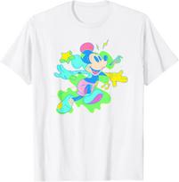 New Disney Mickey and Friends Colorful Neon Mickey Chest Logo Fashion Casual T-Shirt S-4XL Four Seasons L