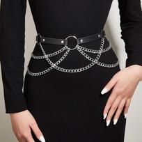 Multi-layer Women Waist Chain PU Leather Metal Waist Belts Simple Waist Corset Chain Belts  Stage Style A