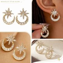 Women's Star and Moon Earrings, CZ Stud Earrings one size