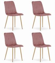 LAVA chair - pink velvet / wood color legs x 4