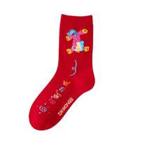 Cartoon Horse Red Socks Cotton Women Horse Tube Socks Fashion New Year Red Socks  Streetwear Style 2