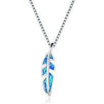 Marine Ray Copper Opal Pendant Necklace - Blue Fire Opal Inlaid Feather Design Sweater Chain 19.0in & above&Fashion mėlyna