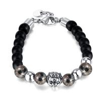 Street Retro Black Stone Bracelet Classic Tiger Head Beaded Bracelet Stack 316l Stainless Steel Jewelry  ALN25123024 20+2.5cm&trendy