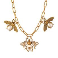 Cross-border Stainless Steel Rhinestone Bee Pearl Tassel Necklace Vintage Niche Luxury Clavicle Chain Elegant European American