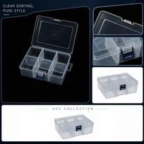 6 Compartment Clear Plastic Storage Box with Lid Removable Dividers One Size