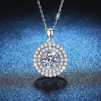 European and American Cross-border S925 Pure Silver Mosang Luxury Round Bag D-color Stone Necklace for Marriage