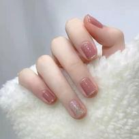 24 Pcs Pink French Press On Nails with Jelly Glue
