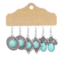 3pair Carved Dangle Earrings Silver Color Drop Earrings Simple Turquoises Earrings Set  Party Decors Style A