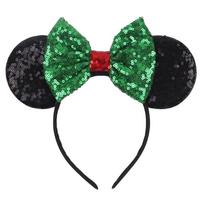 Disney Christmas Mickey Ears Headband For Girls Sequins Bow Festivall Party Hairband DIY Hair Accessories