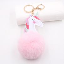 Unicorn Pompom Bag Charm: Keychain, Backpack Pendant, Schoolbag Accessory, Gift. Gold Keychain