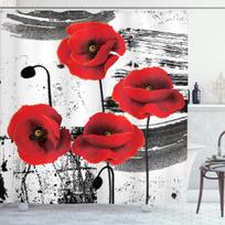 Red Flower Shower Curtain, Poppy Flower Shower Curtains with Floral Washable Fabric Shower Curtains for Bathroom Sets with Hooks W90xH180cm