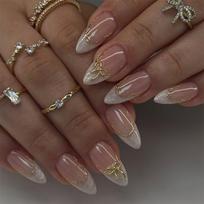 30-Piece Set: Handmade Almond Nails with 3D Flowers, Butterflies & Pearls