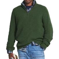 Men's Casual Loose Color Semi-zipper Stand-up Collar Sweater, Men's Warm Long-sleeved Pullover Knitted Sweater L