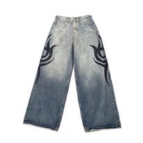 DRIPX Y2K American New Grey Printing Baggy Jeans Men Women High Street Vintage Hip Hop Harajuku Casual Joker Couple Wide-leg Pants XL mėlyna