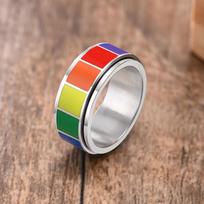 Vnox Rock Spinner Rainbow Color Wedding Rings for Men Women,Stainless Steel Metal 2 Layers Bands, 8MM Wide US Size,LGBTQ Jewelry 7