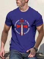 Medieval Sword Cross Latin QuoteRoyal Blue Medieval Knight Design with Red Sword100 short sleeve printed Unisexs Tshirt S