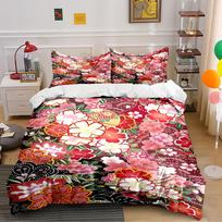 Japanese Floral Pattern Bedding Set Bedding set (1 duvet cover, 2 pillowcases, duvet not included) 135x200cm