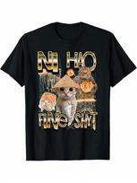 Ni Hao Fine Shyt Funny Brainrot Gen Z Meme T-Shirt, Cotton Unisex Graphic Retro Streetwear Crew-neck Short-sleeved Men's T-shirt S