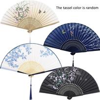4One Pack Folding Fan Bamboo hand fan Silk fabric hand fan 4