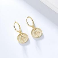 Vintage Virgin Mary Earrings Women Sterling Geometric Drop Dangle With Oxidized Finish Coin Motif 925 Sterling Silver