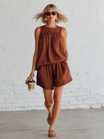 2026 new cross-border women's clothing fashion casual retro cotton and linen sleeveless top and wide-leg shorts set XS