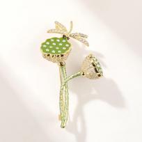 Elegant Lotus Pod Dragonfly Brooch Women Men Delicate Enamel Copper Pin Fresh Style Accessory Qipao Dress X2436-1-170 Gold