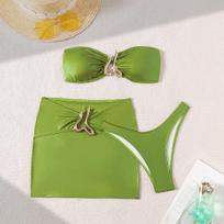 New Tube Top Strap Metal Jewelry Sexy Bikini Three-Piece Swimsuit Women S